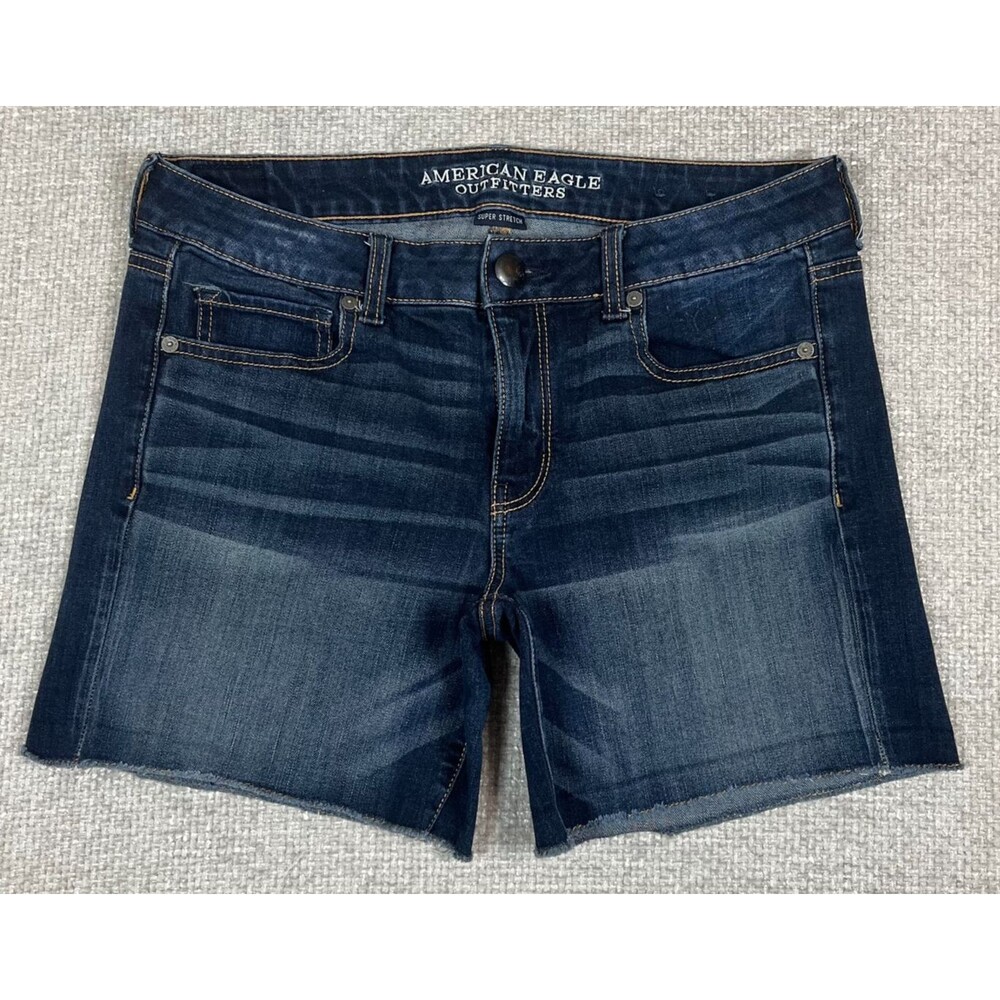 American Eagle Midi Shorts Women's Size 12 Stretch Denim Raw Hem 6” Inseam